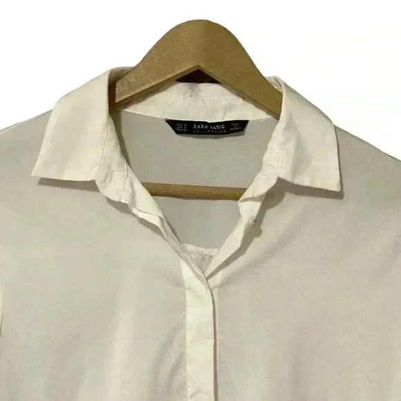 Zara Blouse Women’s Medium Ivory Sheer Long Sleeve Button-Up Pearl Embellished - Picture 3 of 10